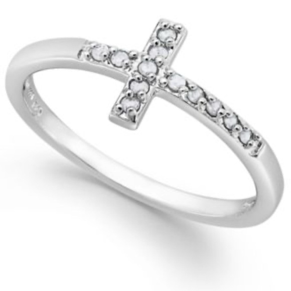 Jewelry - Macy's Diamond Cross Ring Sterling Silver Size 9